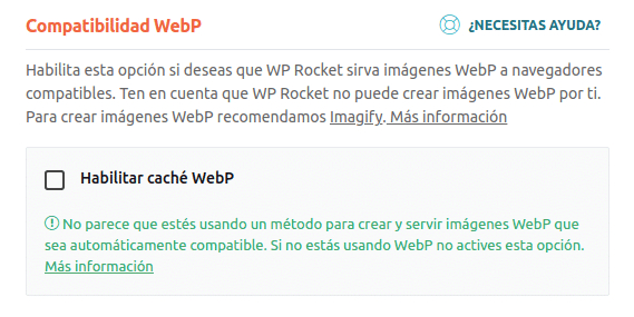 Compatibilidad WebP WP Rocket