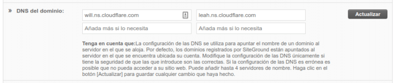 Cambiar DNS Siteground